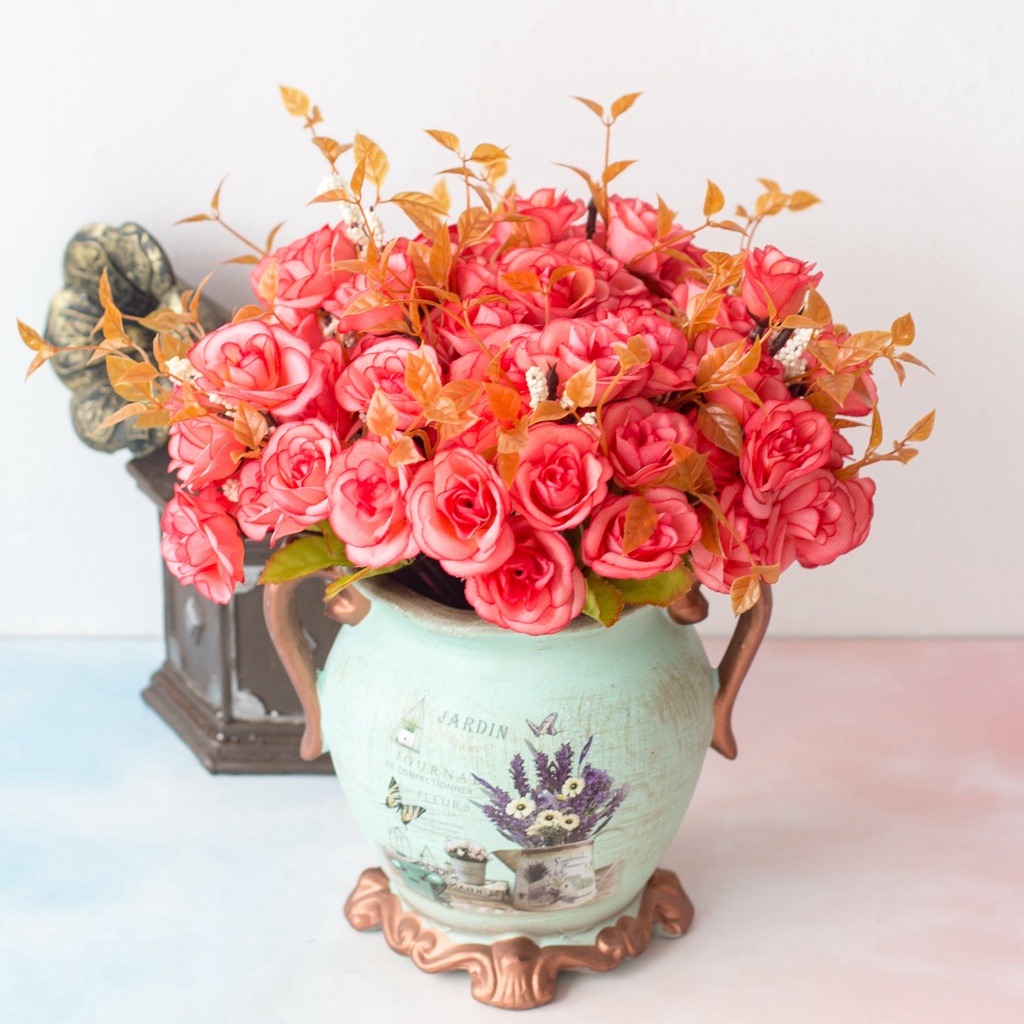 1 bó hoa gồm 14 bông Cung điện châu âu hoa hồng giả hoa giả décor trang trí nhà để bàn chụp ảnh trang trí phòng