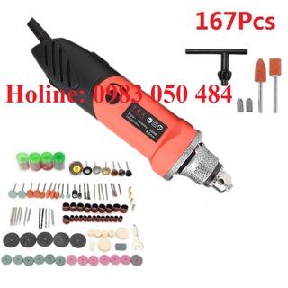 Máy khoan mài điêu khắc mài khuôn trục 6.5mm công suất 500W kèm Bộ phụ kiện 161 chi tiết mài cắt khắc đa năng