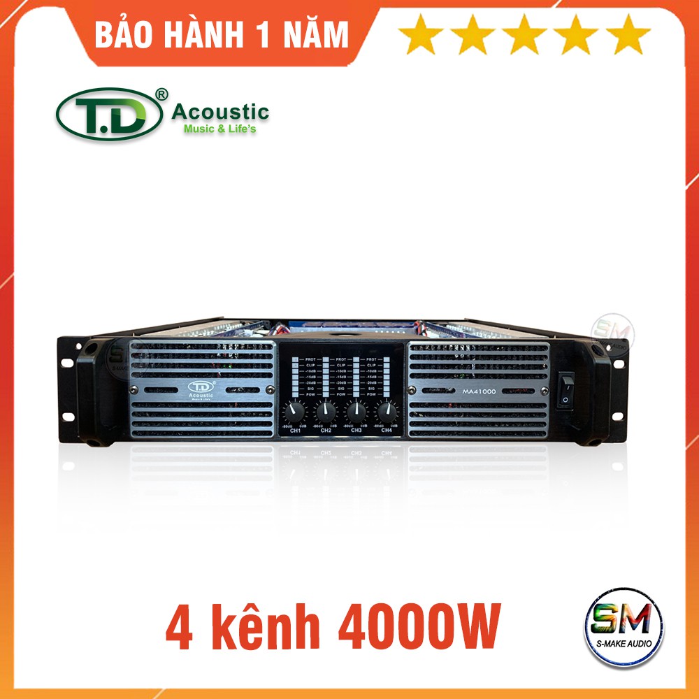 Cục đẩy công suất 4 kênh TD Acoustic MA41000 - Main công suất 4 kênh đánh 2 đôi loa bass 30 - smake audio