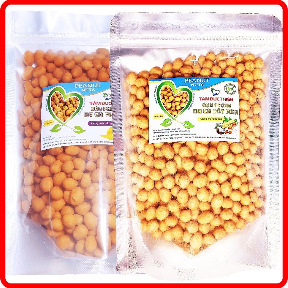 Combo 1KG Đậu Phộng Da Cá 2 Vị: Nước Cốt Dừa và Phô Mai Tâm Đức Thiện (2 x Túi 500GR)