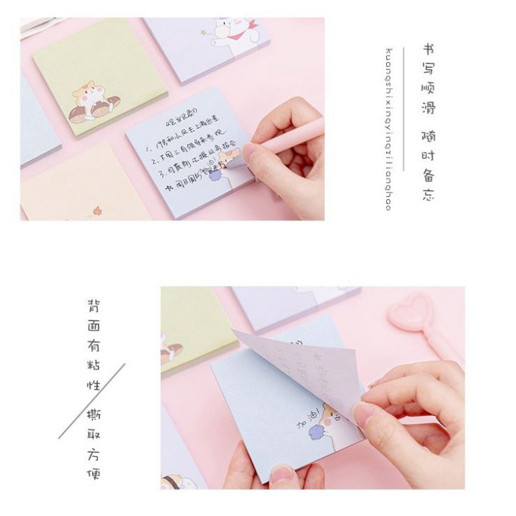 Giấy ghi chú, giấy note kích thước 7.2x7.2cm chuột hamster, gấu trắng xinh xắn, đáng yêu