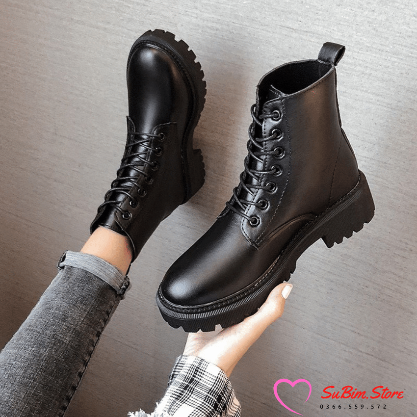 Boots Chiến Binh Buộc Dây Thấp Cổ Cách Điệu– SuBim.Store – Chất da mềm, đế răng cưa 3p (5868)