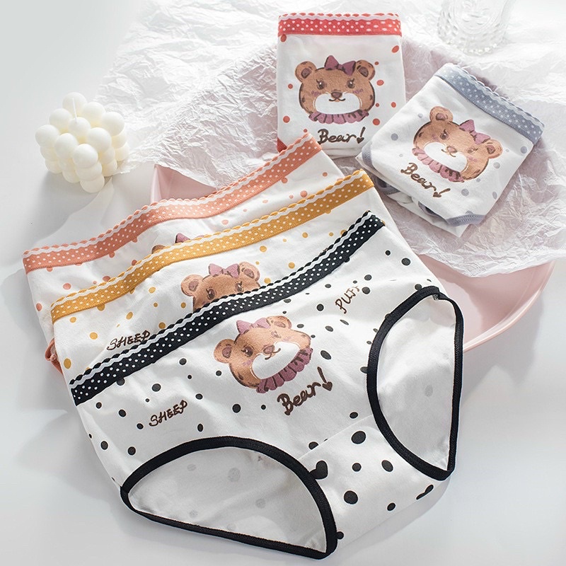 Combo 5 Quần Lót Học Sinh Cotton. Quần lót cho bé gái in hình gấu kute