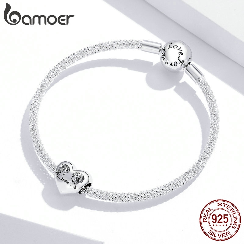 Hạt Trang Sức Bamoer SCC1516 Bằng Bạc 925 Hình Trái Tim Họa Tiết Chàng Trai Và Cô Gái Xinh Xắn