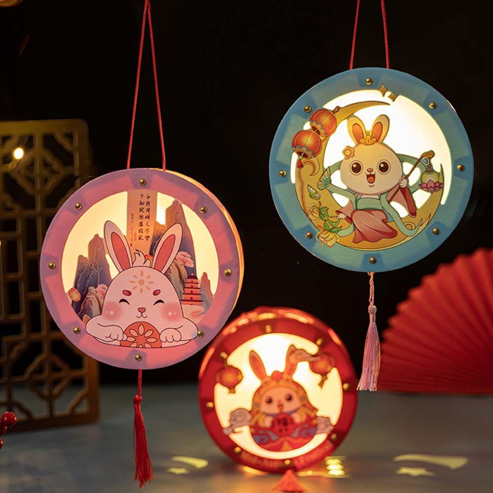ELEGANT Lồng Đèn Giấy Hình Tròn Họa Tiết Hoạt Hình Phối Núm Tua Phong Cách Trung Hoa