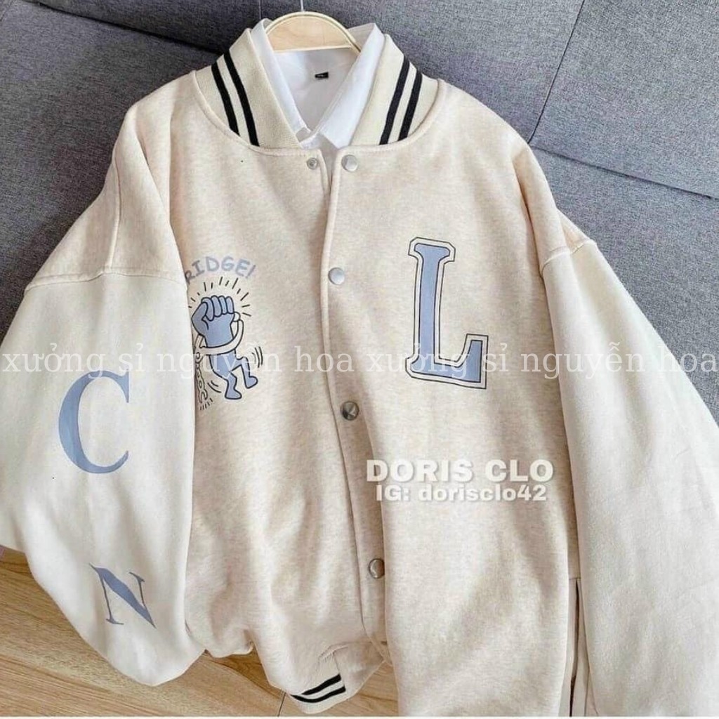 Áo bomber form rộng áo khoác nỉ chữ L unisex nam nữ mặc được (kèm video/ảnh thật) Xưởng Sỉ nguyễn hoa