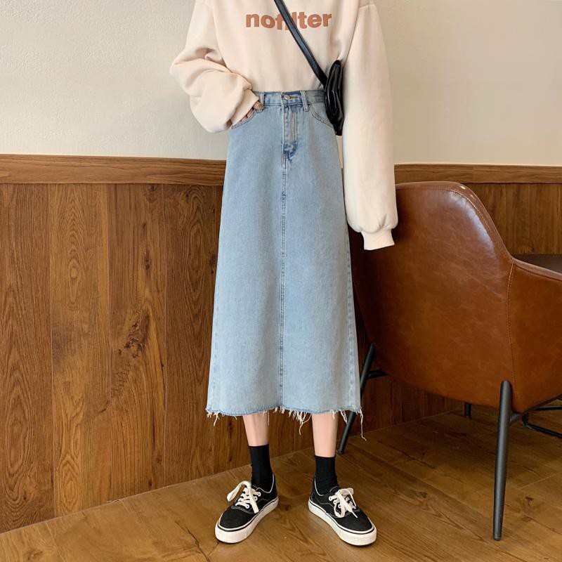 Xiaozhainv Chân Váy Denim Lưng Cao Phong Cách Hàn Quốc Đơn Giản Cho Nữ | BigBuy360 - bigbuy360.vn