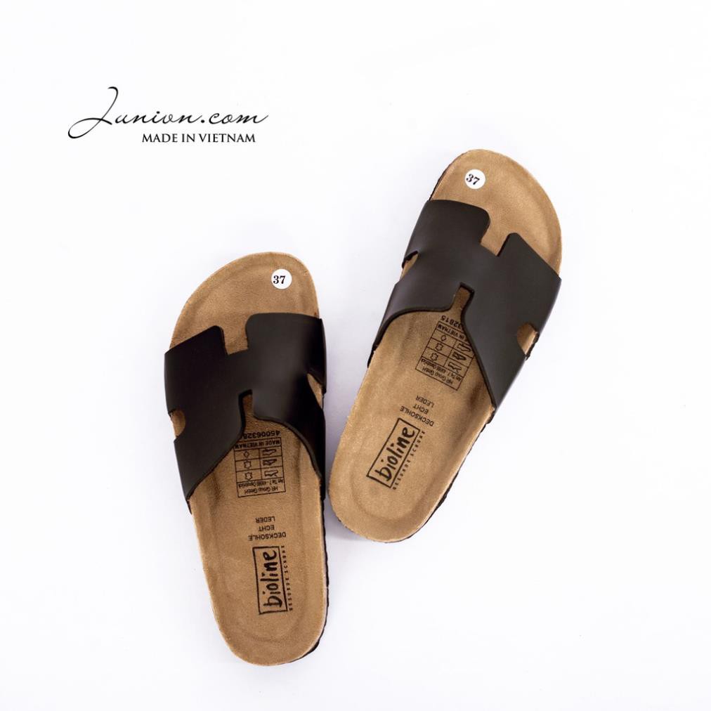 Dép sandal chống nước chữ H nam nữ, da PU cao cấp, đế trấu chính hãng Bioline Birken - PU04