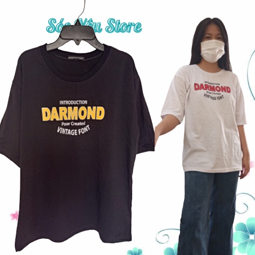 Áo thun nữ form rộng, tay lỡ, in chữ DARMOND 2 màu in, chất liệu cotton 100% đủ màu mềm, mịn, mát free size