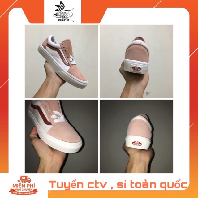 Giày vans hồng kẻ đỏ mới (kèm hộp hãng) (rep)