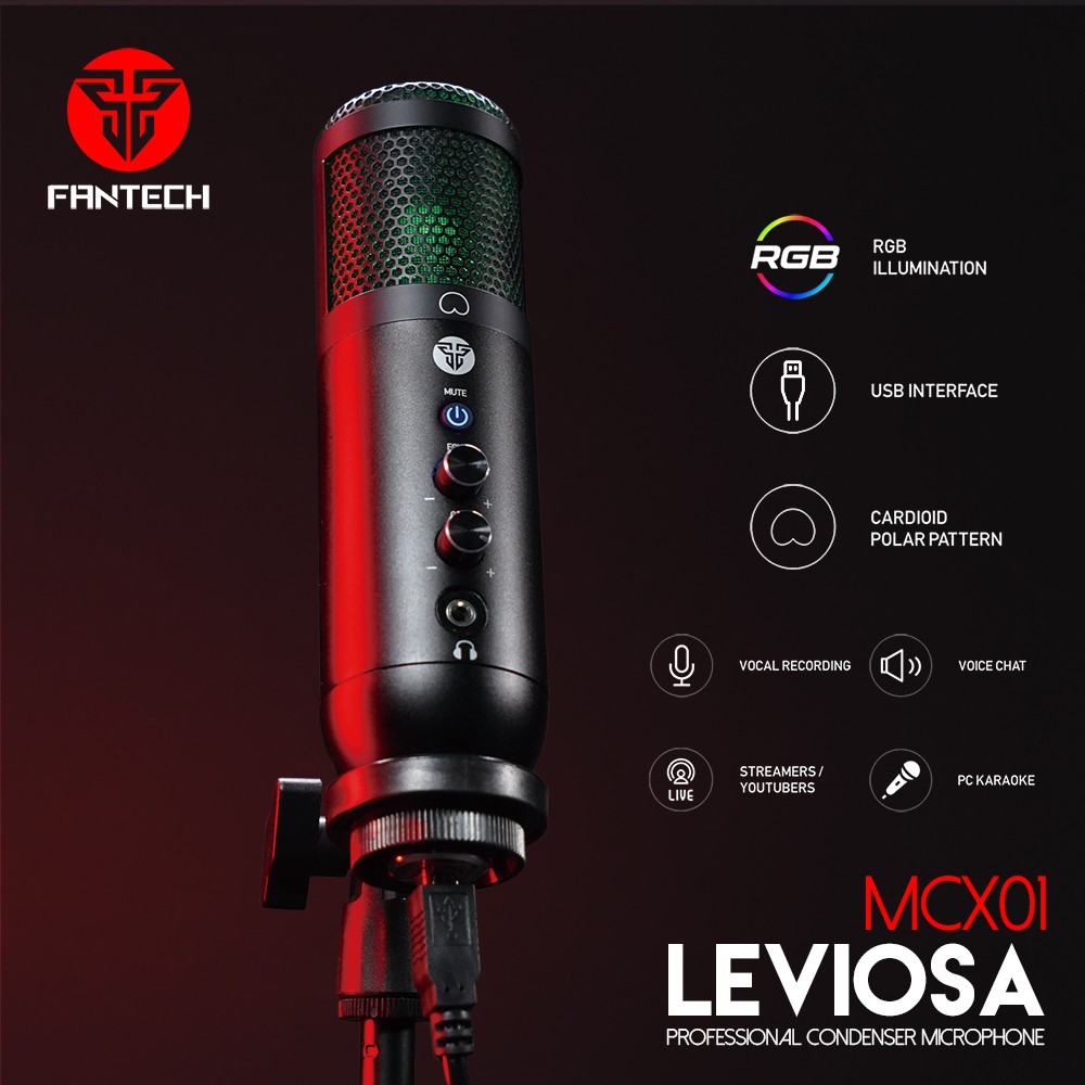 Bộ Micro Thu Âm Livestream Chuyên Nghiệp Fantech MCX01 LEVIOSA LED RGB Âm Thanh Chất Lượng Cao - Hàng chính hãng