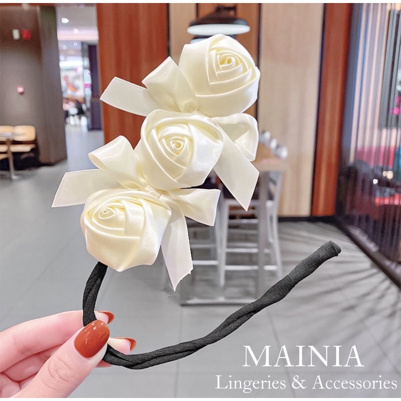 Thanh Búi Tóc Củ Tỏi 3 Bông Hồng Trắng Kẹp Tóc Hàn Quốc Siêu Sang Chảnh Mainia Shop