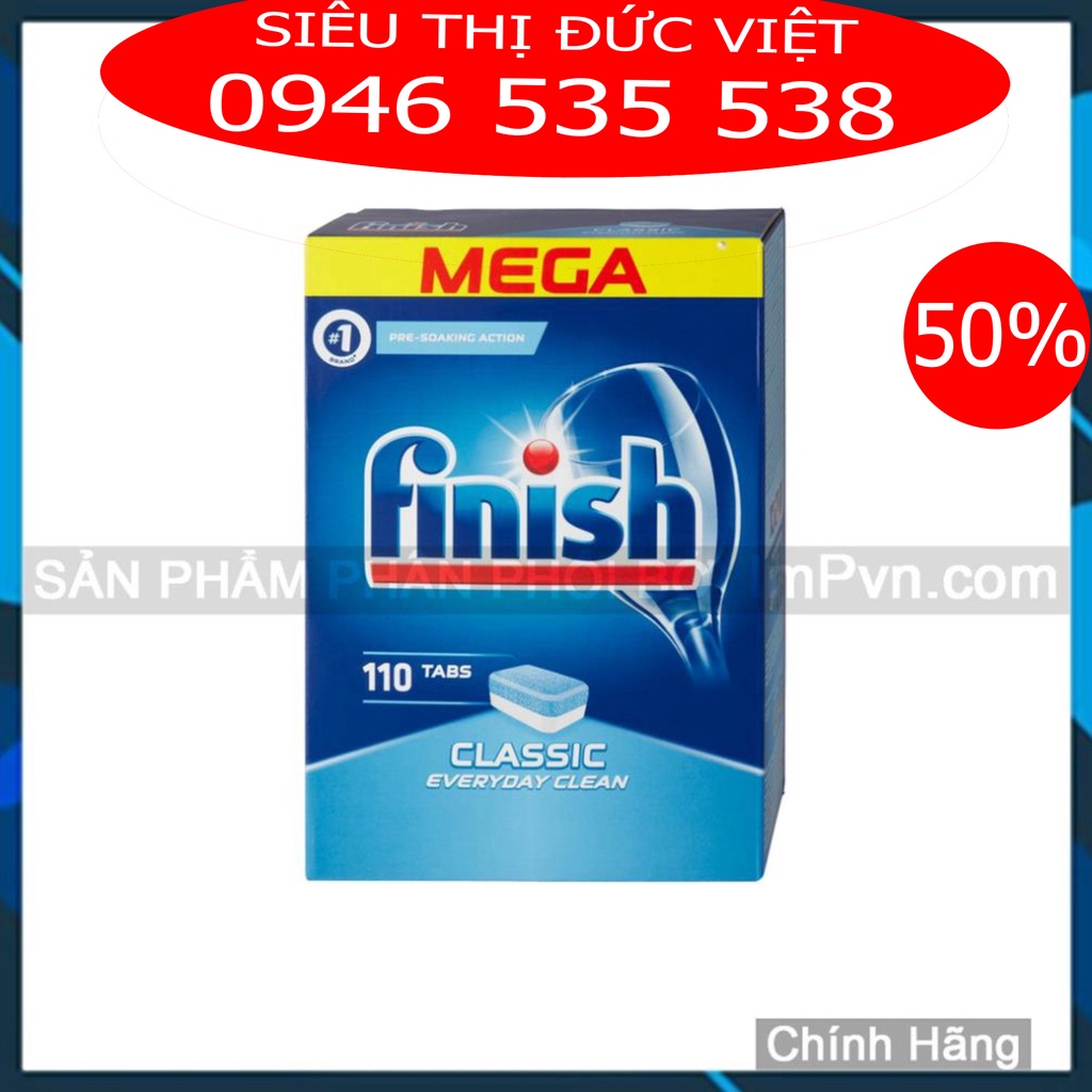 Combo viên rửa bát Finish Hộp Classic 110 viên, Muối rửa bát finish 1.5kg, Nước làm bóng finish 400ml trợ xả cho máy bát