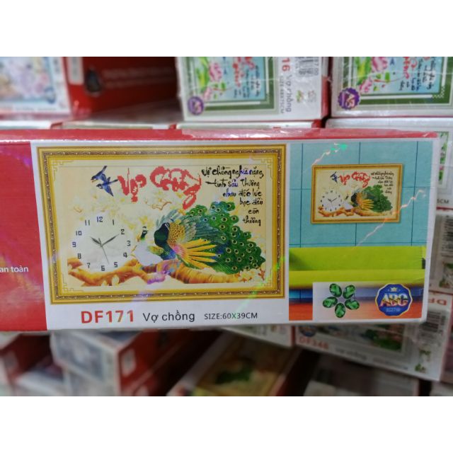 Tranh đính đá vợ chồng đồng hồ df171 (60*39cm)