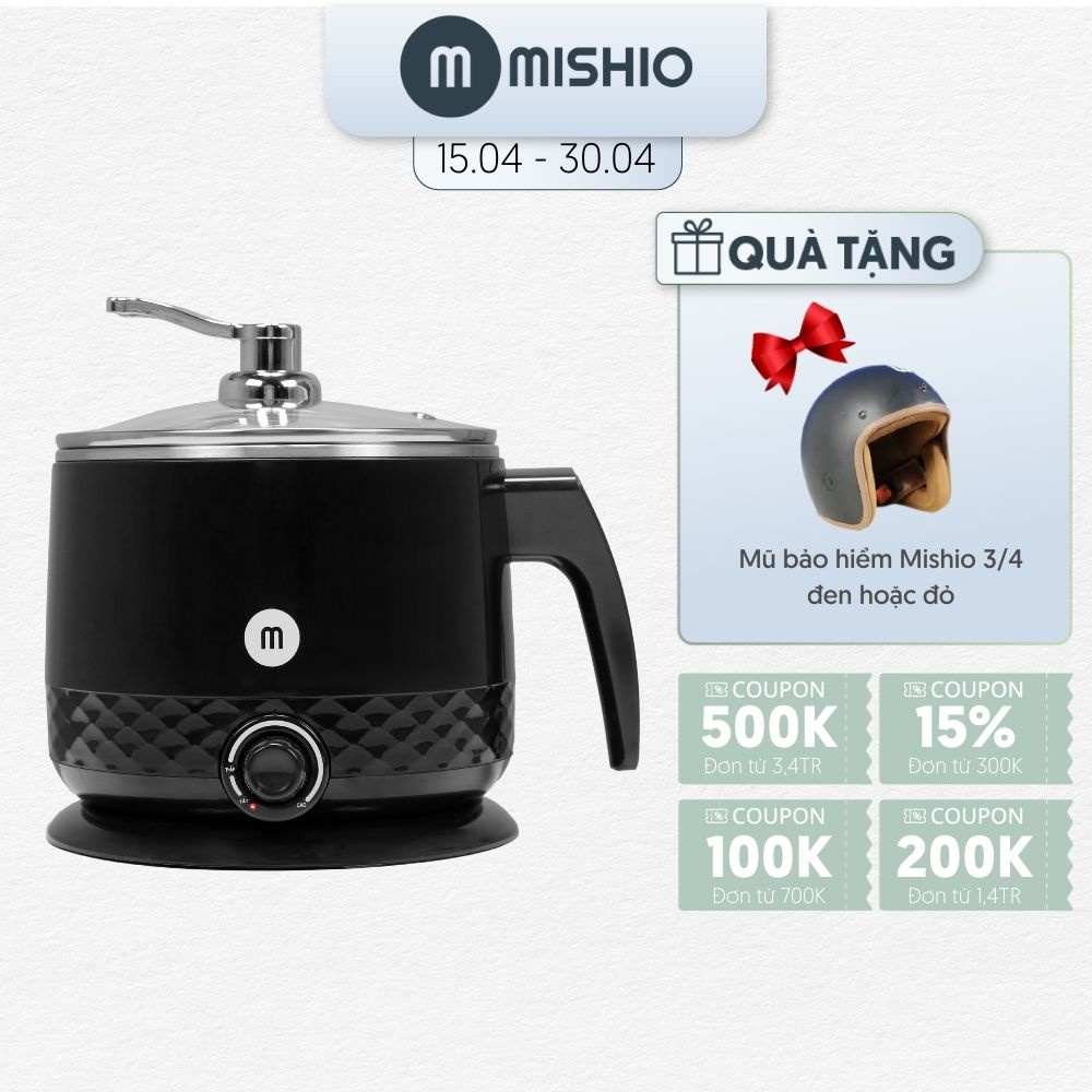 [Mã ELHADEV giảm 4% đơn 300K] Ca Nấu Đa Năng 1.5L inox 304 Mishio MK214 Màu Đen - Hàng Chính Hãng - Bảo Hành 18 Tháng