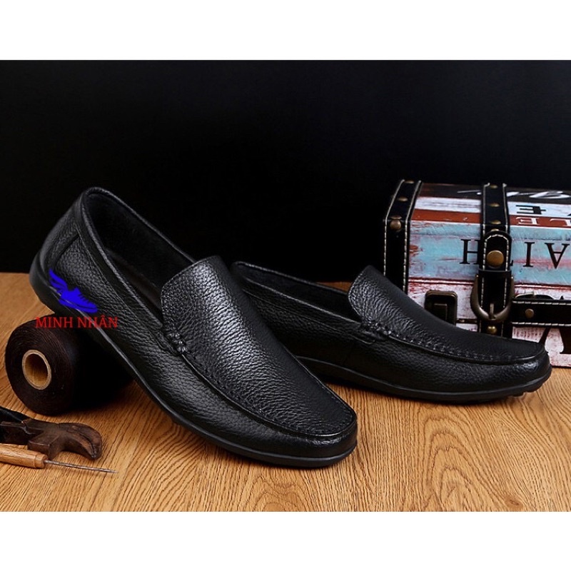 Giày lười nam.giày mọi khâu đế chắc chắn.da bò đế cao su chống trơn trượt Hải Anh Shop