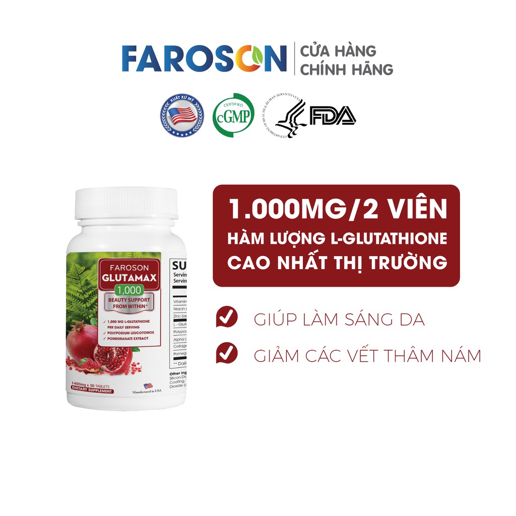 Glutathione trắng da mờ nám chống nắng Glutamax 1000 hộp 30 viên | BigBuy360 - bigbuy360.vn