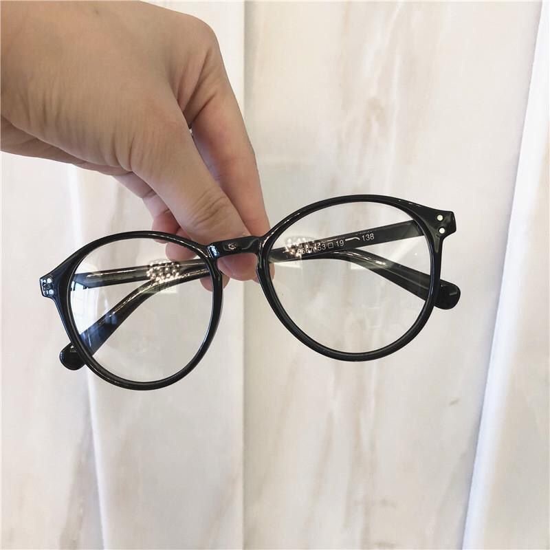 Kính gọng cận dáng tròn basic 2 chấm dọc thời trang phong cách Hàn Quốc mắt kính 0 độ HANASO 076