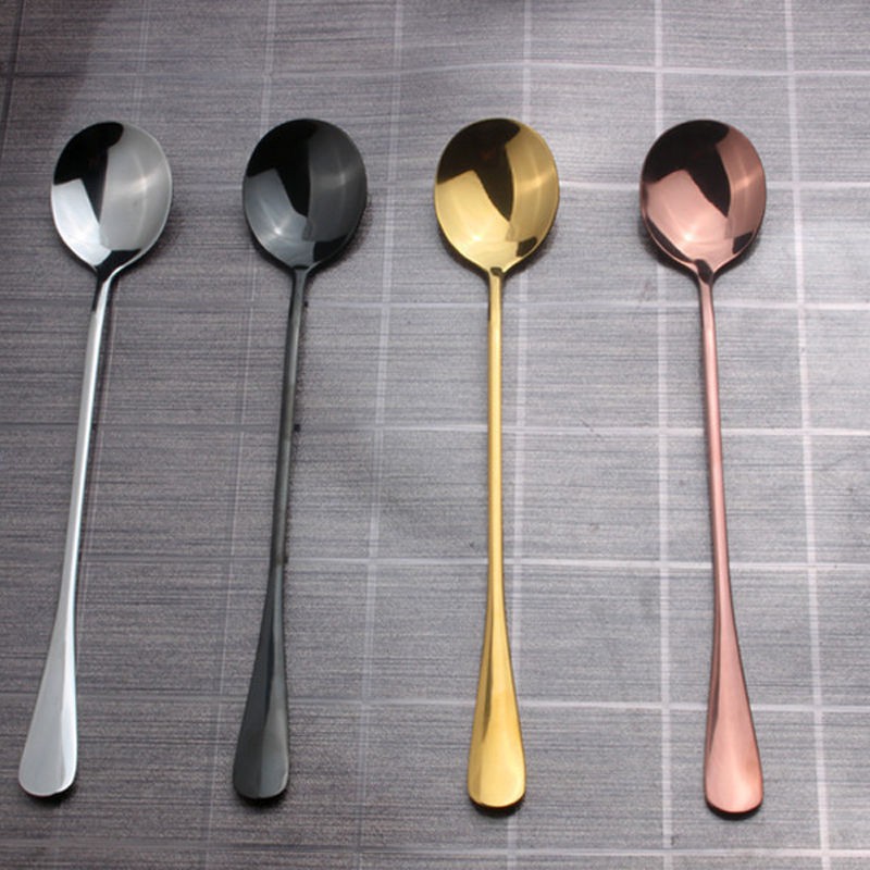 Muỗng cà phê cán dài 4 màu bằng thép không gỉ