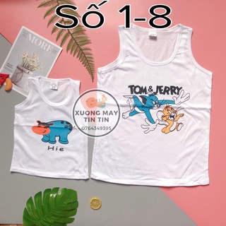 Áo ba lỗ trẻ em cotton 100% trắng in hình 1-4