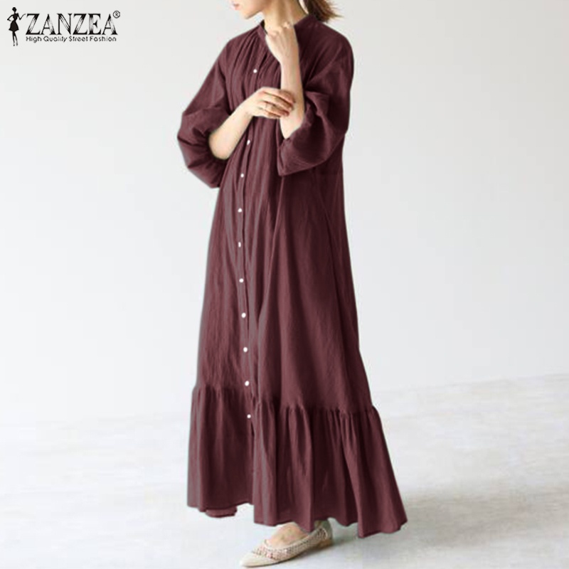 Đầm dài Zanzea tay nhún thun thời trang nữ tính