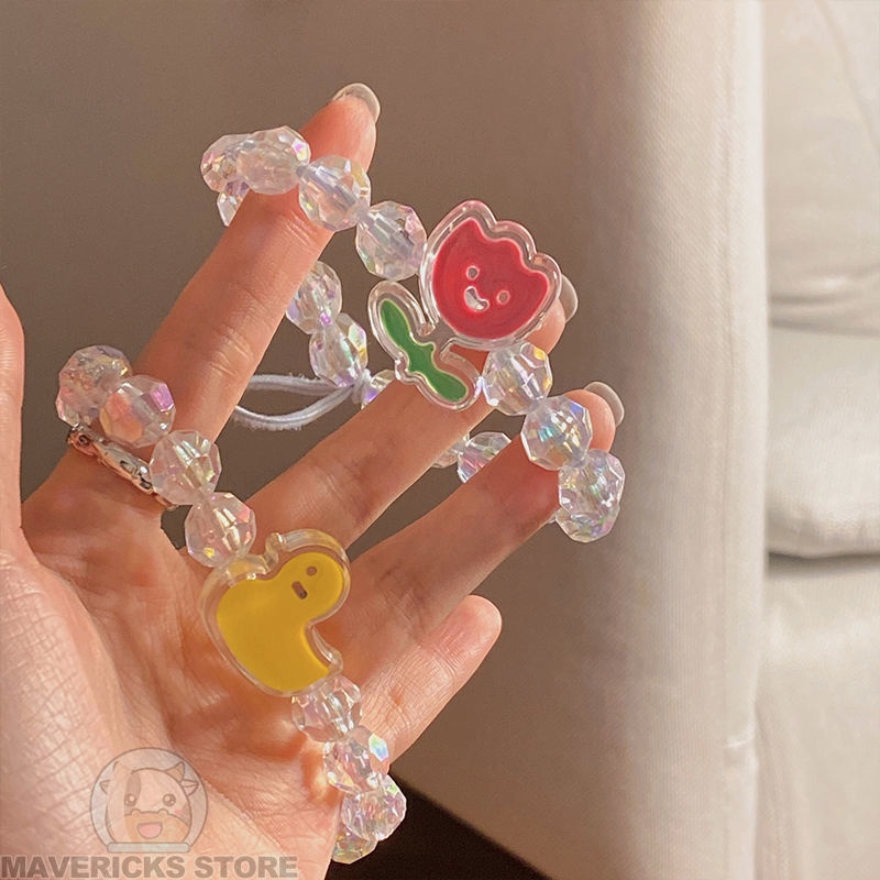 Dây Buộc Tóc Cao Su Co Giãn Đính Hạt Hình Hoa Dễ Thương