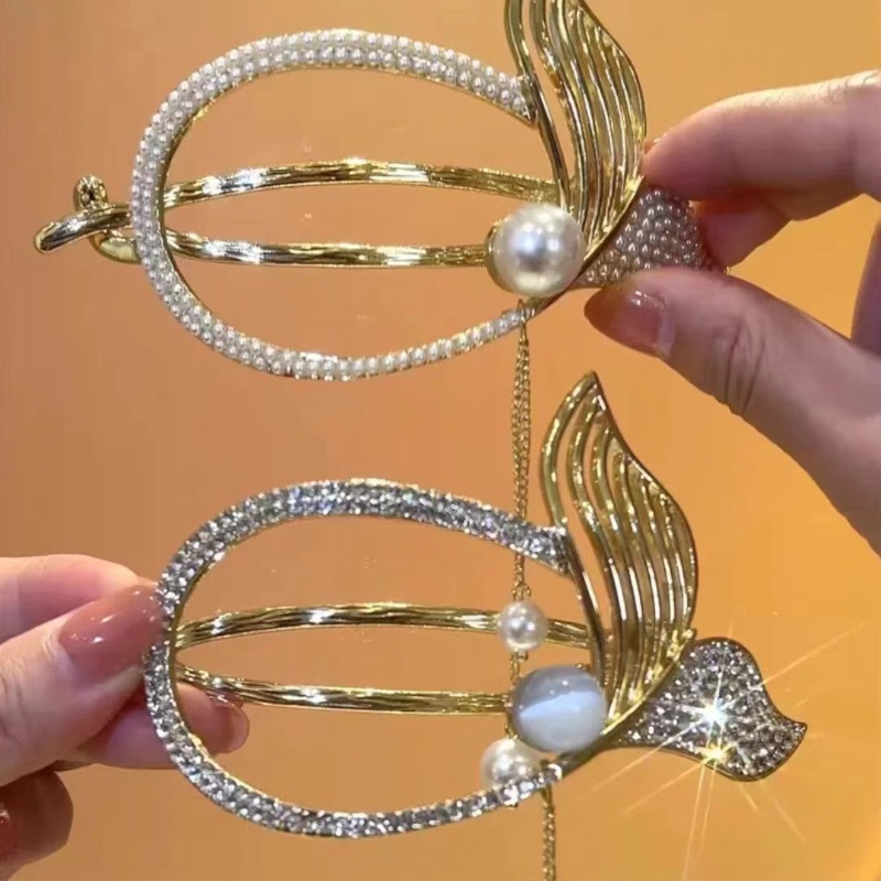 Kẹp tóc hình bầu dục Rhinestone Kẹp tóc đuôi cá Hàn Quốc Phụ kiện tóc nữ