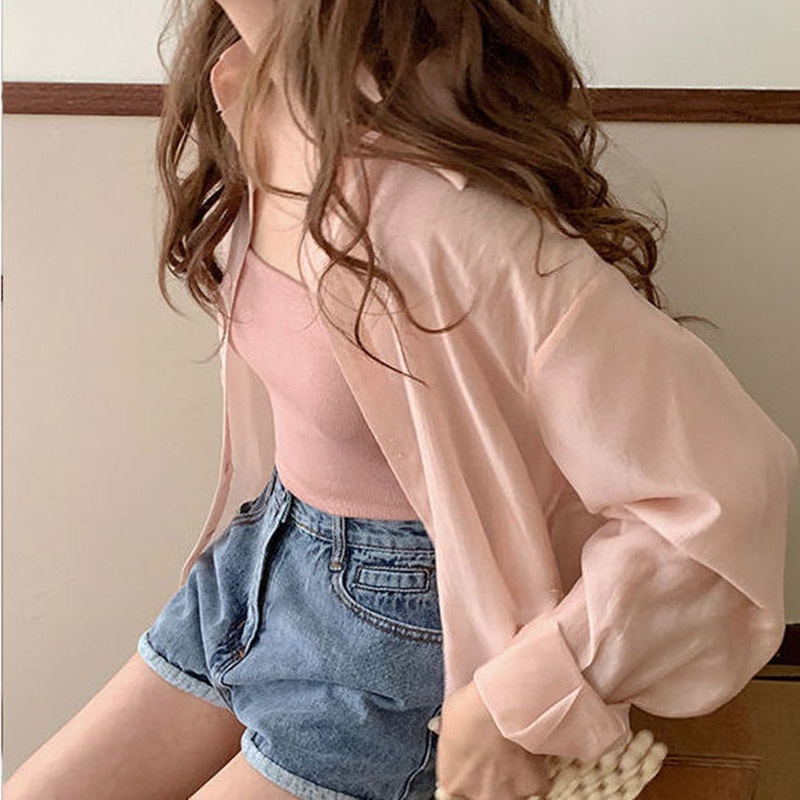 Áo sơ mi IELGY tay dài dáng rộng màu trơn xẻ lưng thời trang cho nữ