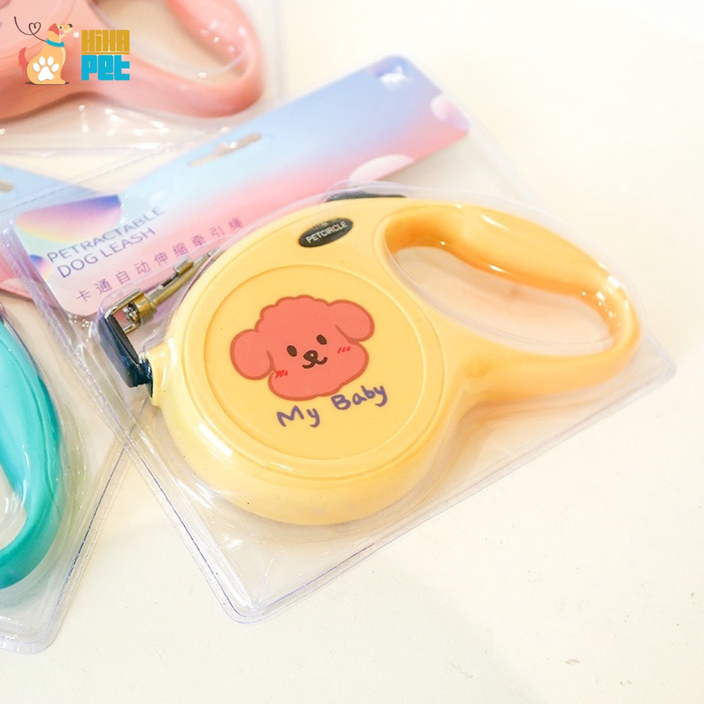 Dây Dắt Chó Mèo Đi Dạo, Du Lịch Dễ Thương Dây Rút Dài 5 Mét Ấn Nút Tự Động Cao Cấp Hihapet.