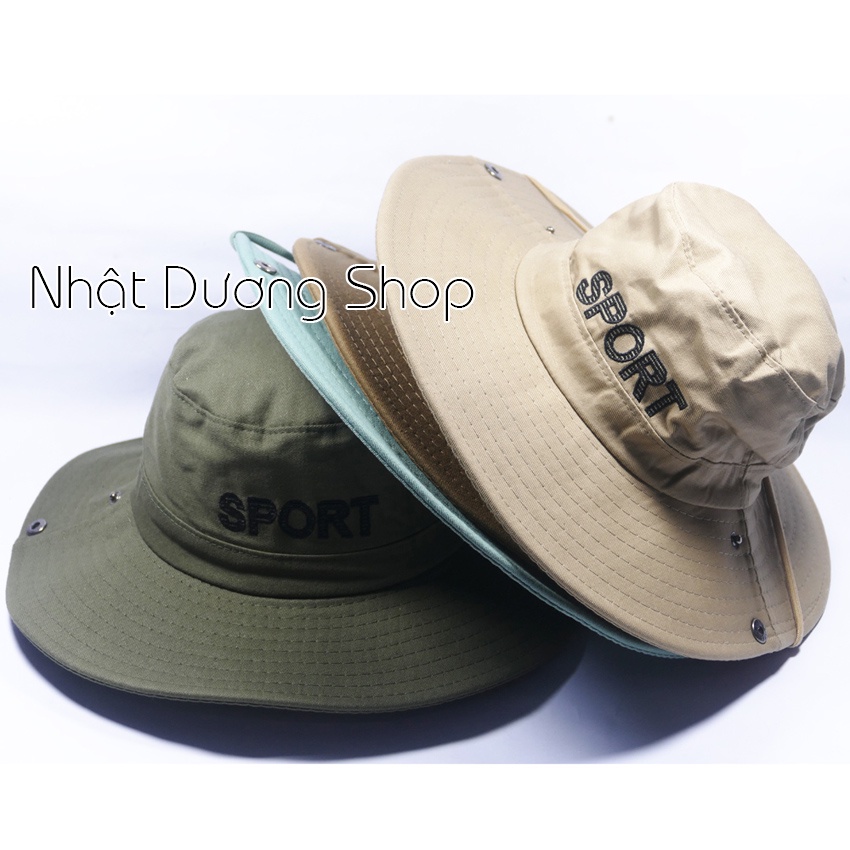 Nón tai bèo nam vành rộng 8,5 cm thêu chữ SPORT kết hợp vải cotton tốt mềm mại