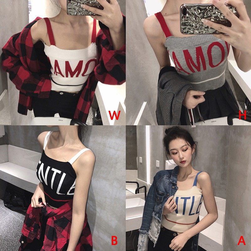 Áo dệt kim sát nách hoạ tiết chữ thiết kế gợi cảm cho nữ