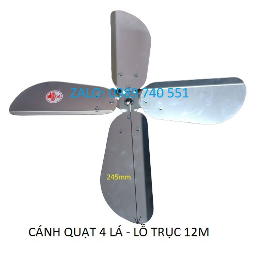 Cánh quạt 500mm kim loại 4 lá - Cánh quạt công nghiệp chinghai lỗ trục 12mm