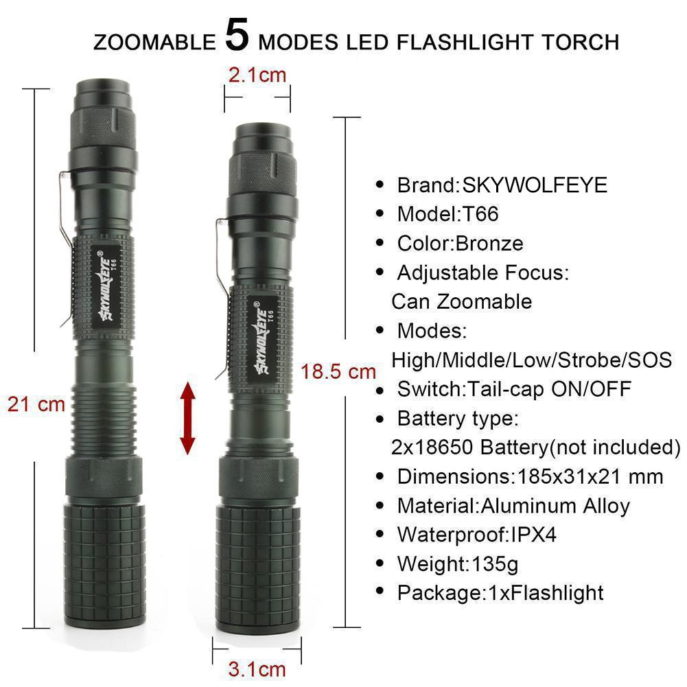 T6 Tactical LED Flashlight With Battery 18650 Torch 20000LM Zoomable 5-Mode