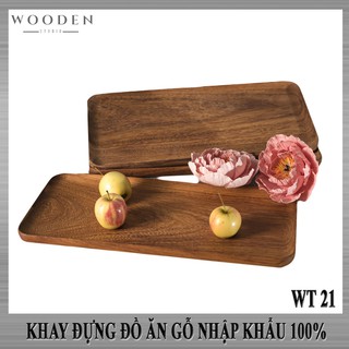 Khay gỗ đựng đồ ăn hình chữ nhật 100% bằng gỗ gõ đỏ (Doussie Wood)