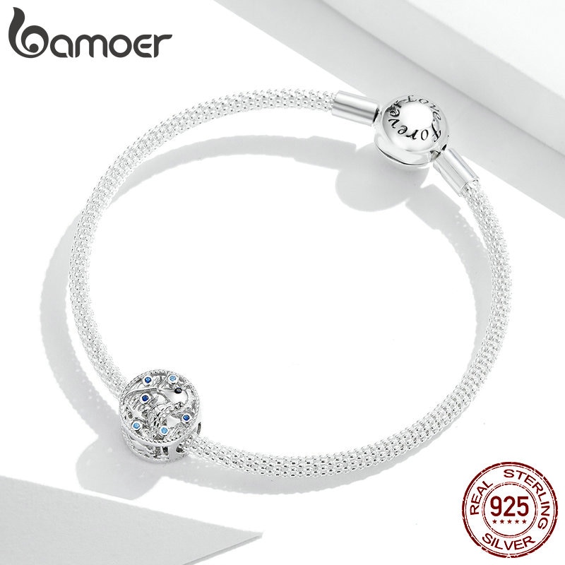 Hạt phụ kiện BAMOER BSC266 bằng bạc 925 đính đá hình cá ngựa dùng làm vòng tay DIY chất lượng cao