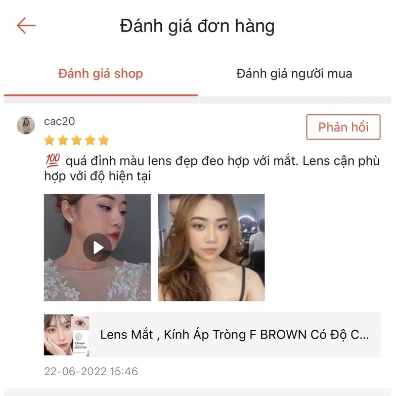 Lens Ảnh Mắt Thật, F Brown Perfect Lens, dia 14.2, kính áp tròng nâu giãn vừa, có độ cận, có viền