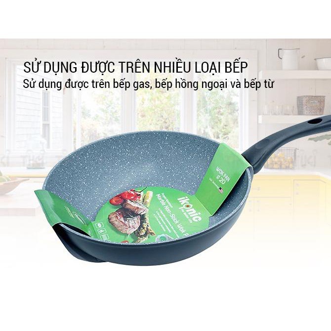 Chảo chống dính sâu lòng vân đá cao cấp đáy từ  an toàn cho sức khoẻ IKONIC IK86