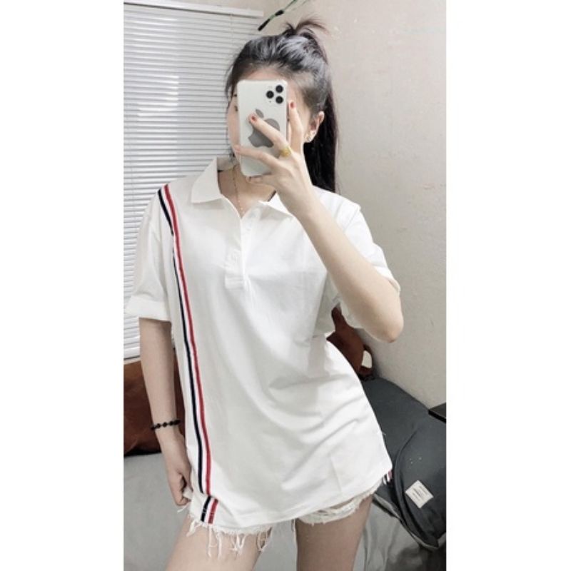 Áo Thun Polo Viền 3 Sọc Chéo Quốc Dân, Áo Thun Polo Nam Nữ Form Rộng Unisex