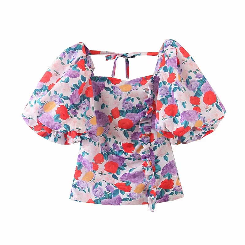 Zara Morocco full tag - Áo Zara họa tiết hoa tay bồng xinh đẹp AH10TBG59N9