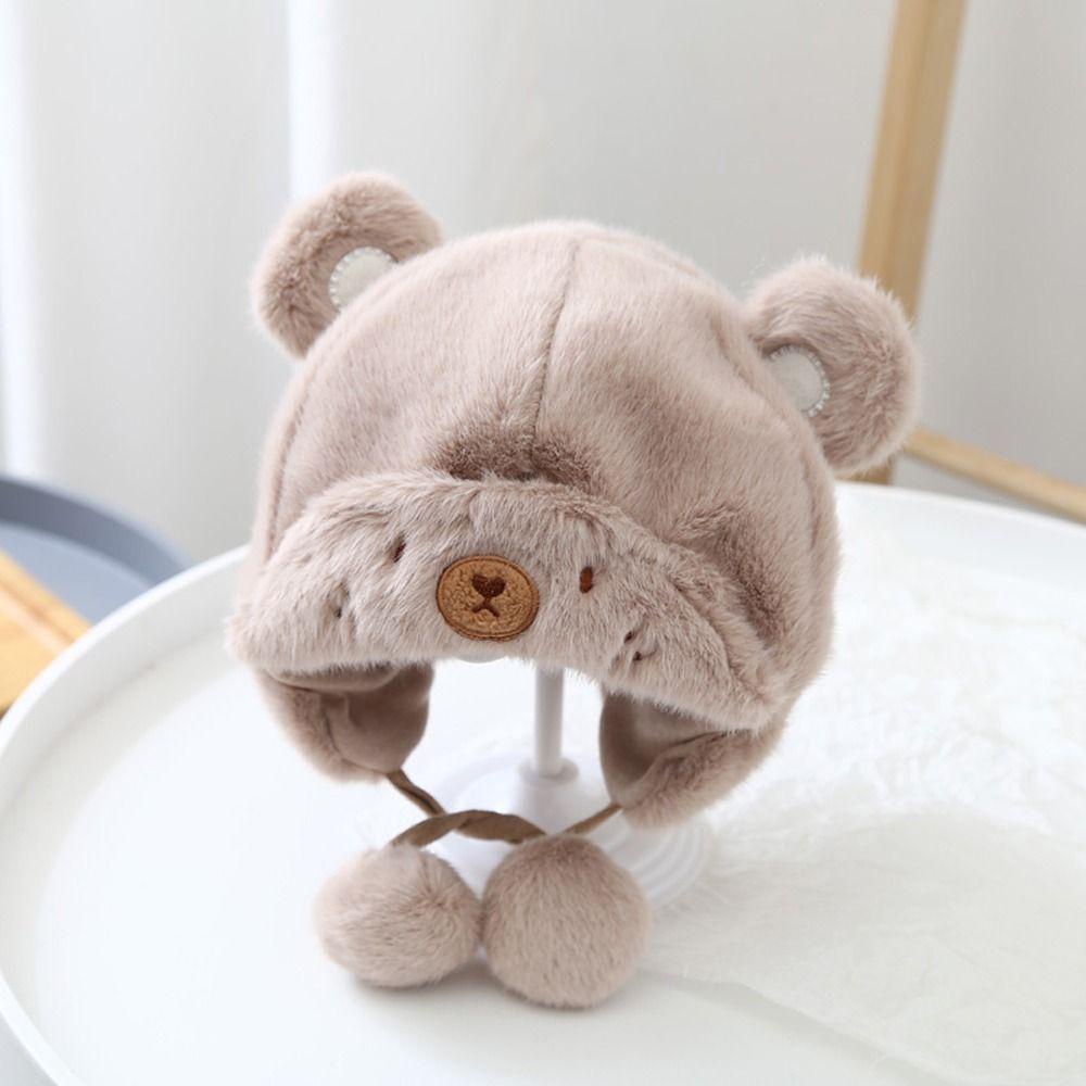 Mũ Beanie Vải Bông Thêu Hình Gấu Dễ Thương Chống Gió Thời Trang Thu Đông Cho Bé