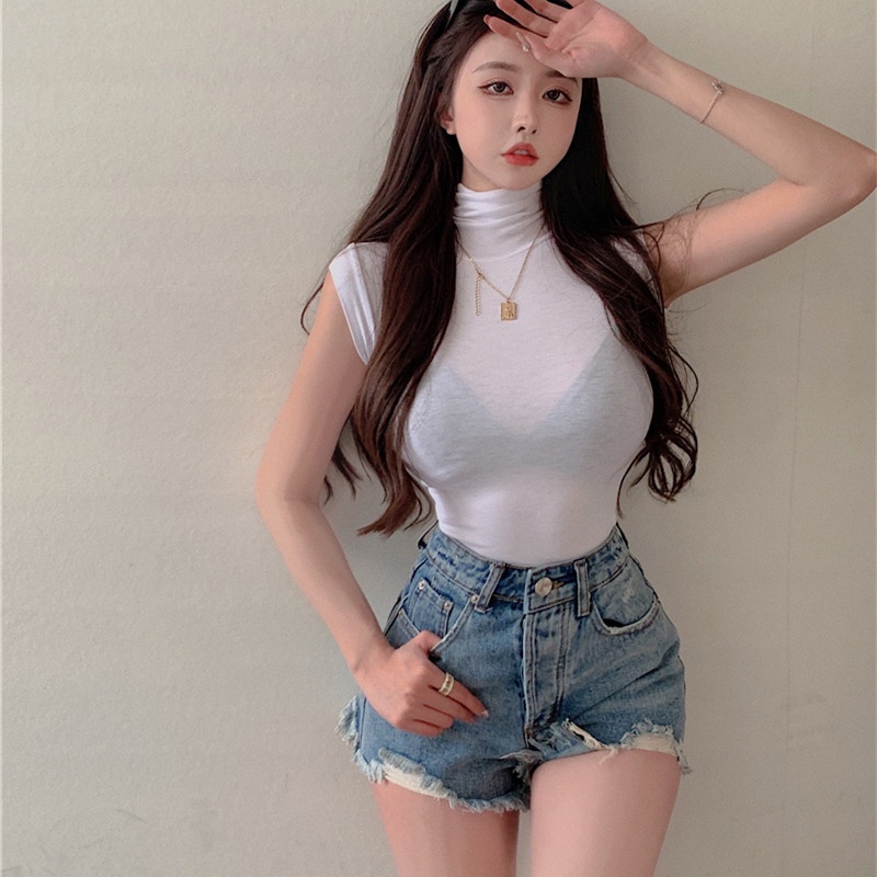 Quần Short Denim Lưng Cao Siêu Quyến Rũ Cho Nữ