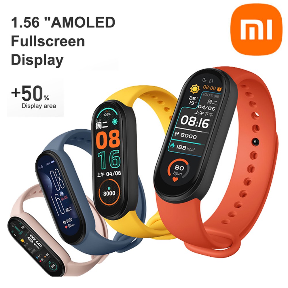 Vòng Đeo Tay Thông Minh Mi Band 6 Theo Dõi Nhịp Tim Màn Hình Oled 1.6inch Kết Nối Bluetooth