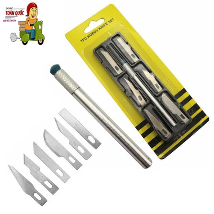Dao Khắc Trổ Cán Bạc Kèm 6 Lưỡi Khắc Trổ Đa Năng
