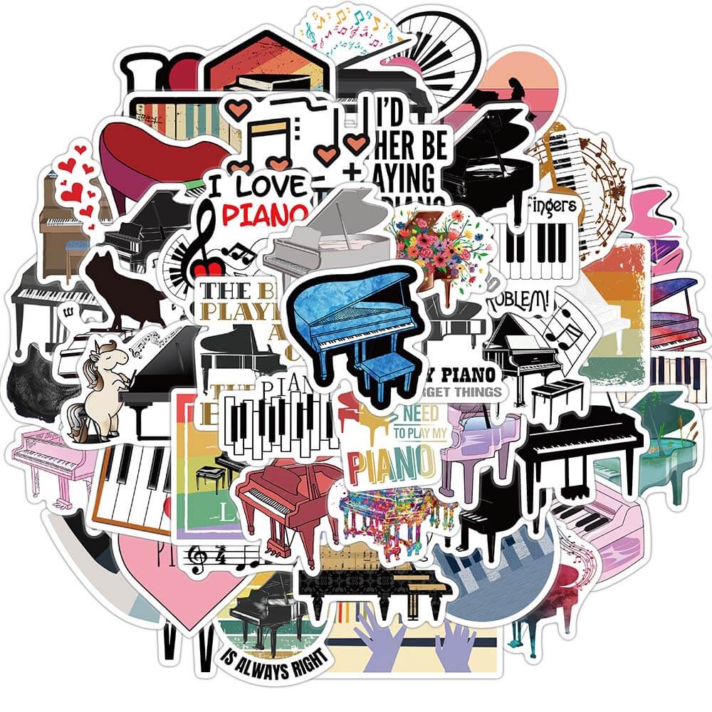 Bộ 50 sticker PVC Chống Thấm Nước Hình Đàn Piano Dùng Trang Trí Xe Hơi Laptop