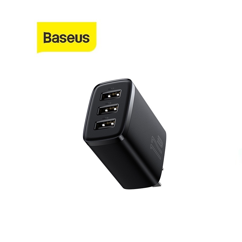 Củ sạc nhanh Baseus Compact Charger 3 cổng USB 17W chân cắm dẹt chất liệu chống cháy cao cấp