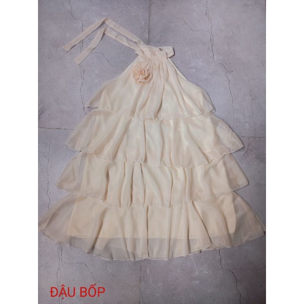 VÁY MAXI ĐI BIỂN CỔ YẾM TƠ TẦNG MÀU BE XINH XỈU ĐÍNH HOA NGỰC[ẢNH THẬT] | BigBuy360 - bigbuy360.vn