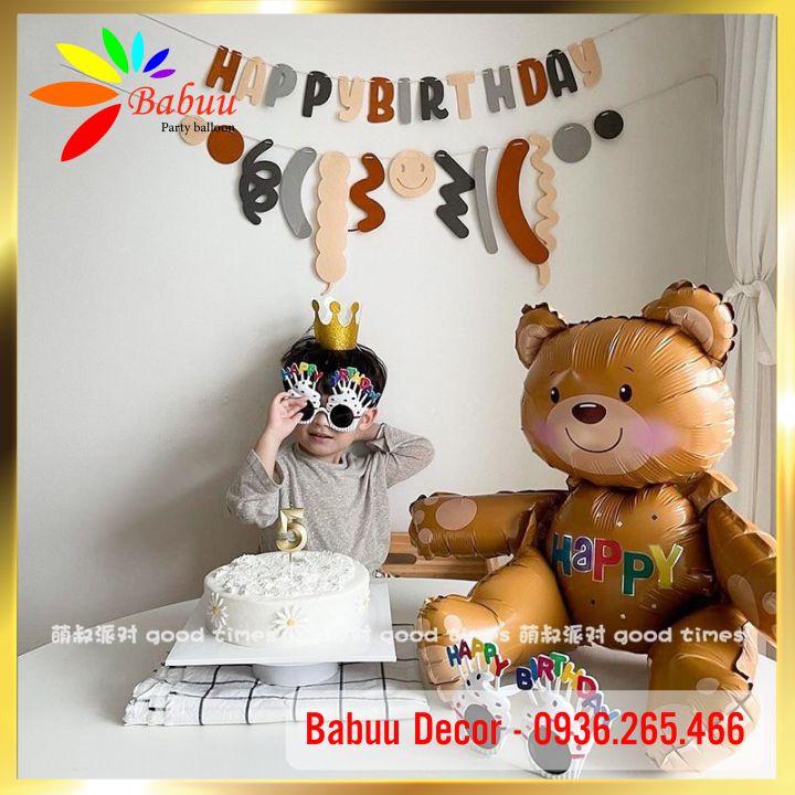 Set bóng gấu nâu 3D trang trí sinh nhật, thôi nôi cho bé BabuuDecor