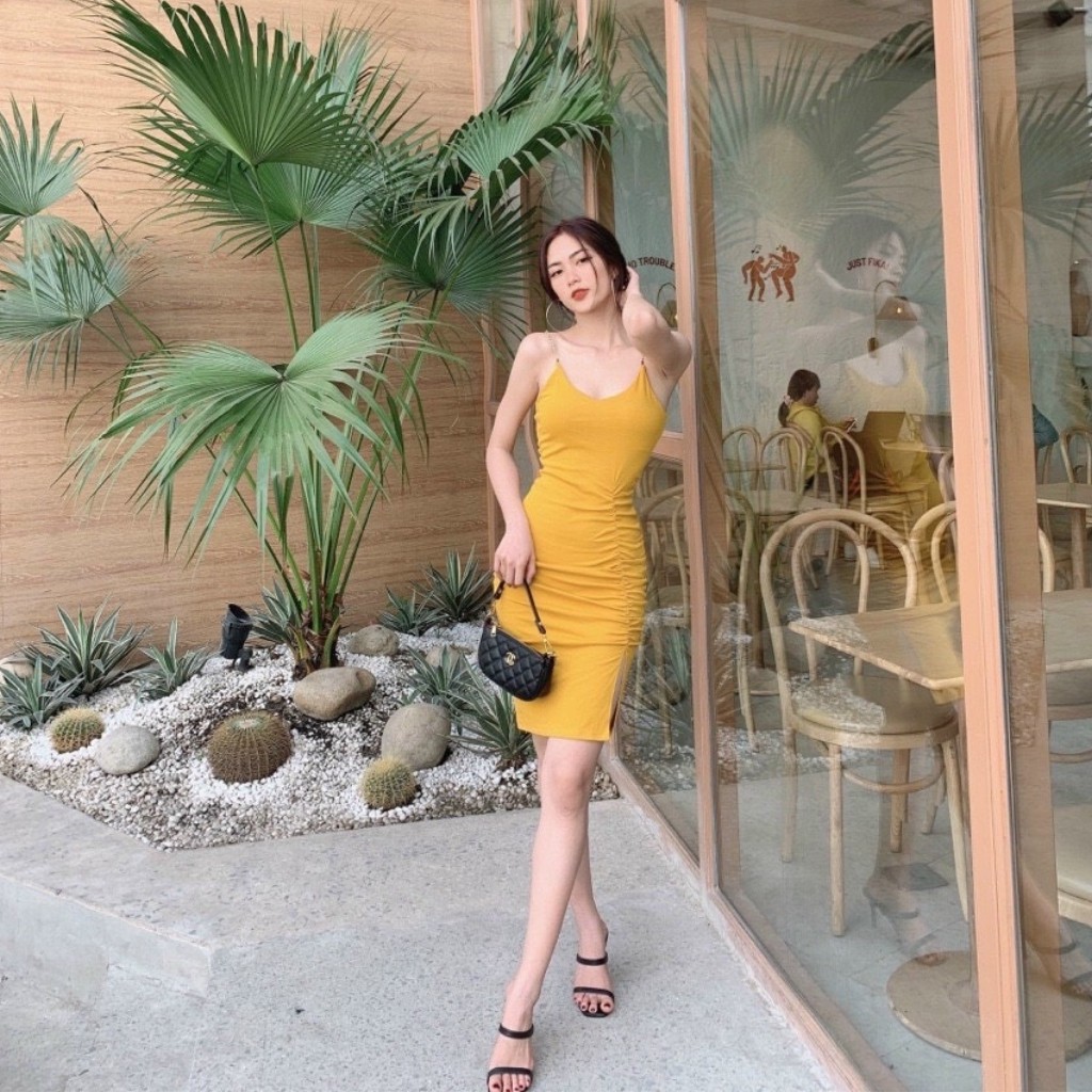 Đầm Body Hai Dây Nhúng Đùi Chất Borip Dày Co Giản Hàng Chuẩn Đẹp Ảnh Thật