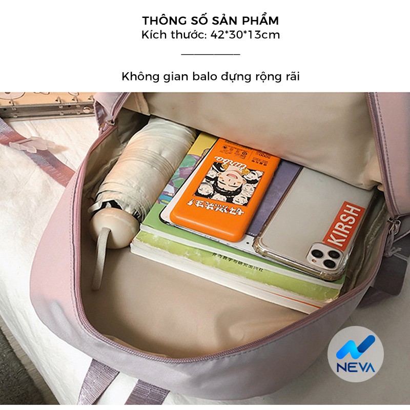 [Kèm Sticker] Balo Đi Học Màu Pastel Nhẹ Nhàng Xinh Xắn 3 Túi Hộp Trong NEVA1480