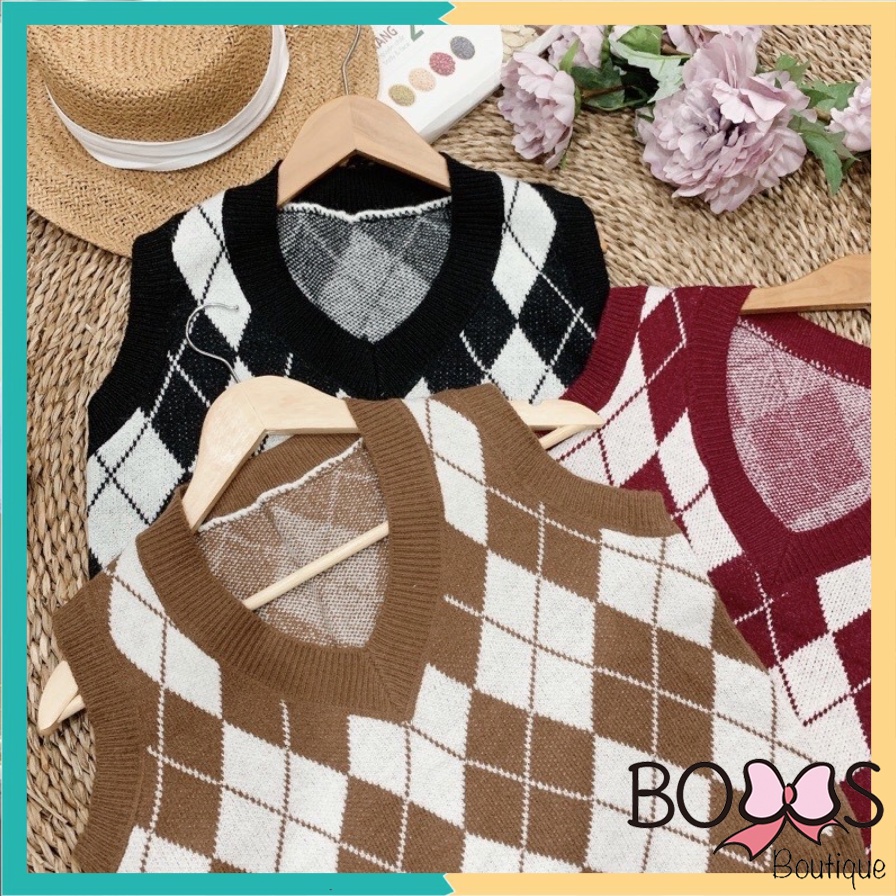 Áo Gile Len Nữ Dày Dặn Họa Tiết Caro Nhiều Màu Phong Cách Ulzzang [LGC] | BigBuy360 - bigbuy360.vn